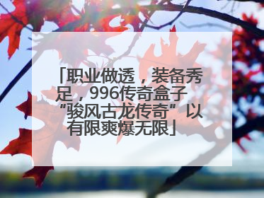 职业做透，装备秀足，996传奇盒子“骏风古龙传奇”以有限爽爆无限